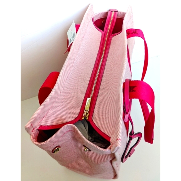 KATE SPADE Pink Kip Large CANVAS TOTE with Spade Charm and Signature Strap - Picture 17 of 17